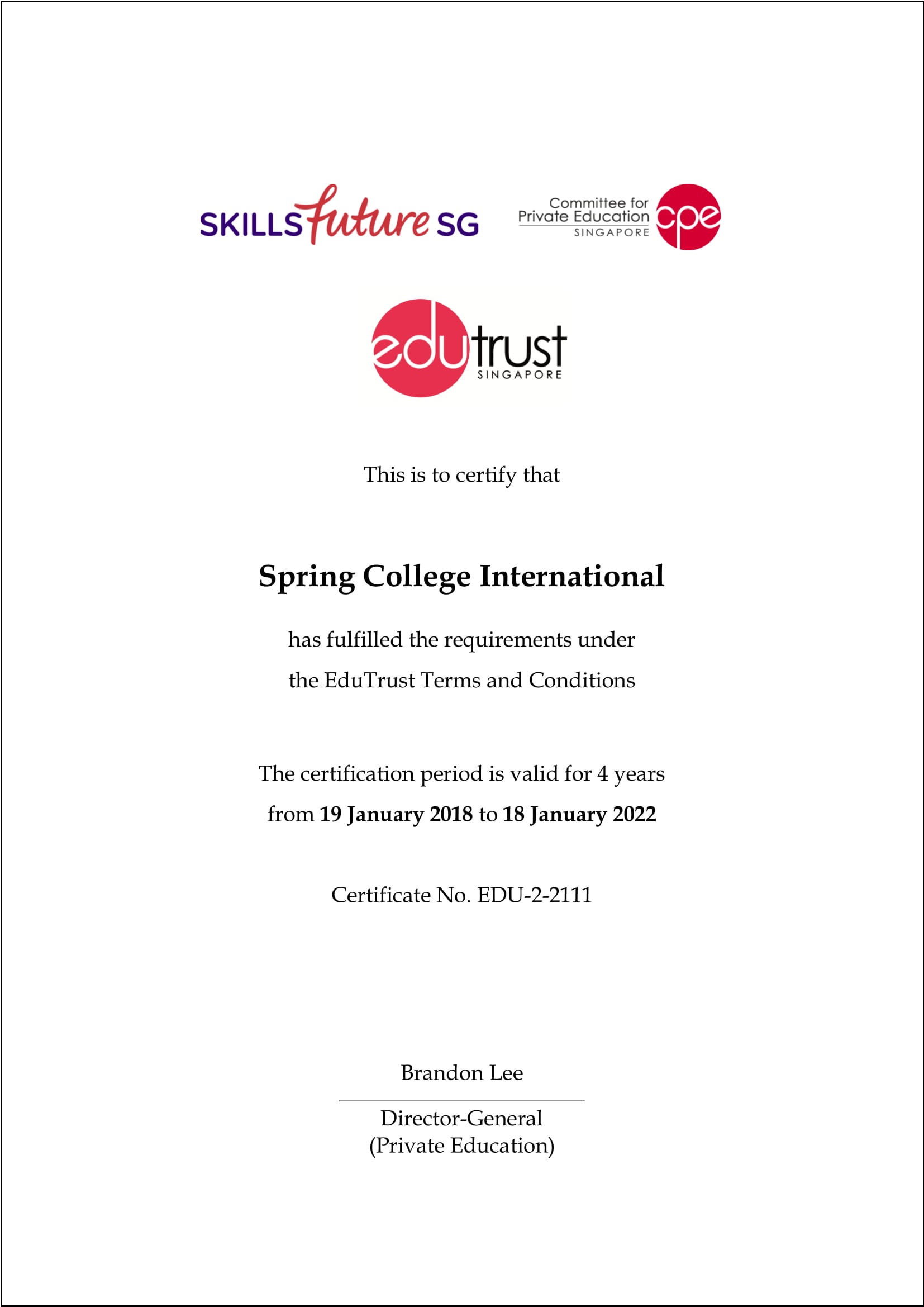 Read more about the article 4 Years Edutrust Certification