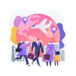 Immigration abstract concept vector illustration. International movement of people, residence permit, working visa, boarding control, sign documents, passport, green card abstract metaphor.